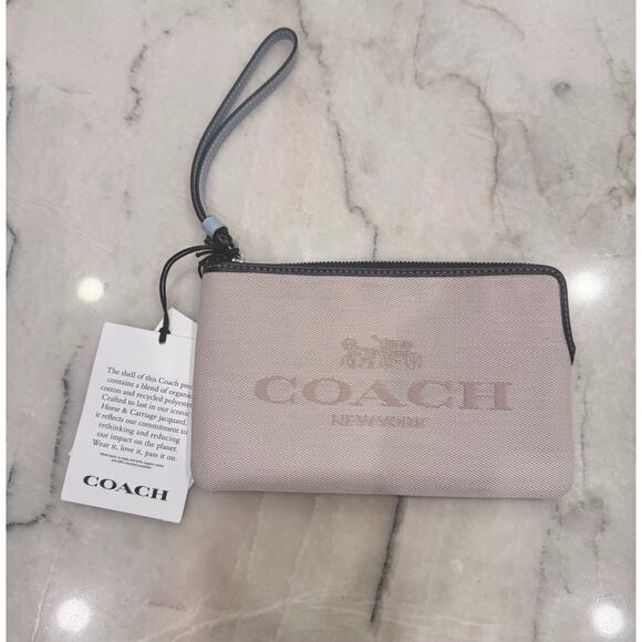 NWT Coach Large Canvas Corner Zip Logo Wristlet Colorblock CA734 Silver/Natural - Picture 1 of 6